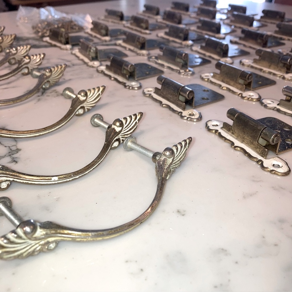 Vintage Enameled Cabinet Handles and Hinges